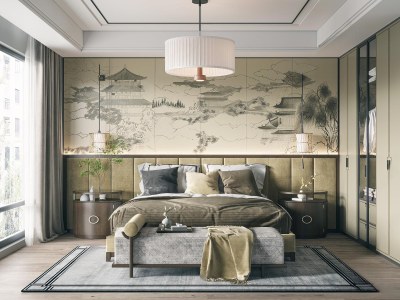 新中式卧室3D模型下载